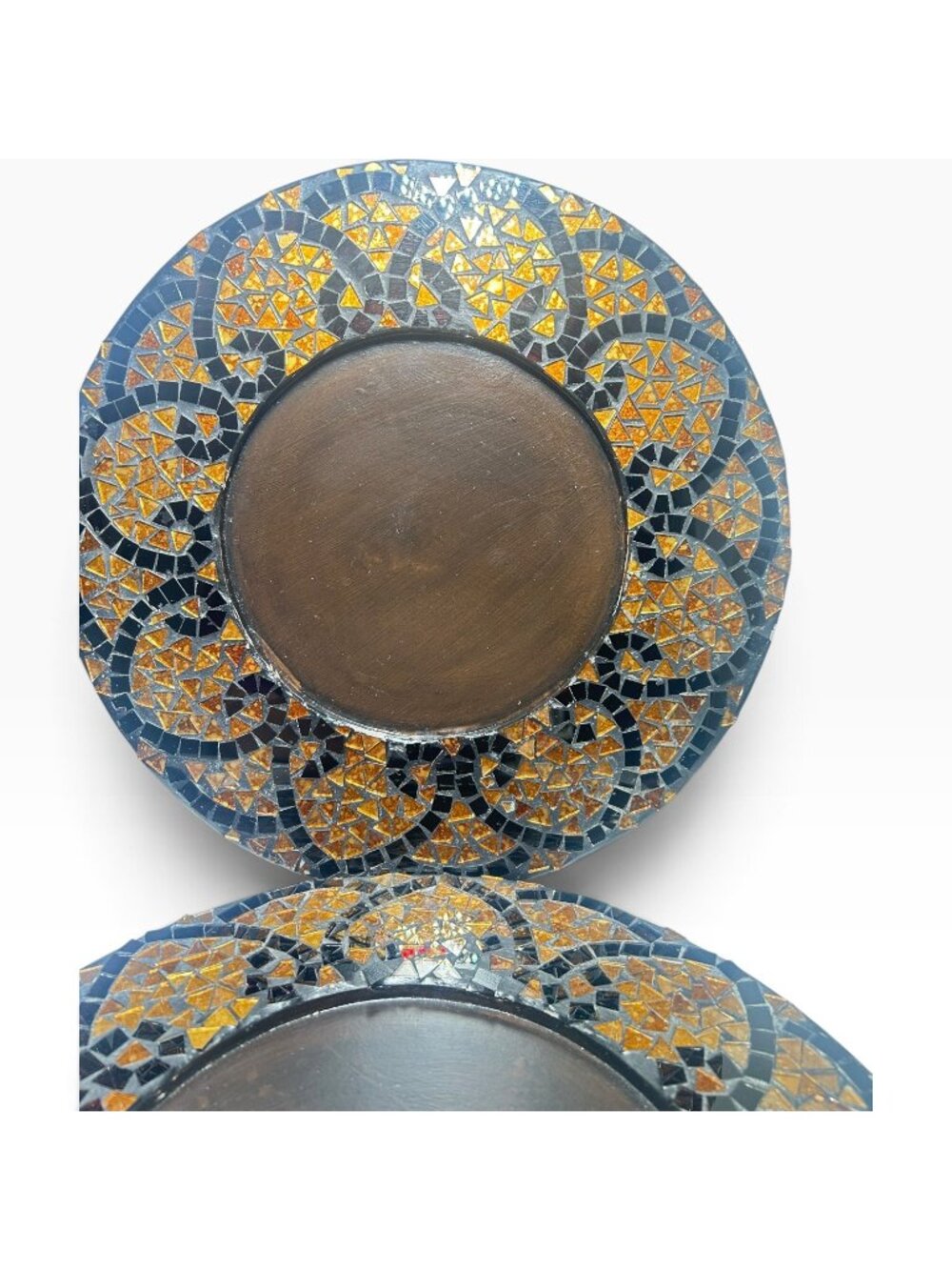 Pier 1 Imports Glass Autumn Mosaic Charger Plates Set 4 Gold Amber Black 13" - Picture 3 of 15